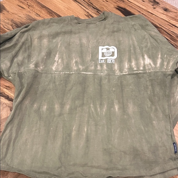 Disney Olive Green Tie-Dye Shirt with White Logo - Picture 2 of 2